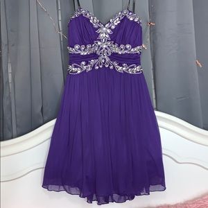 Short strapless purple formal dress w/ jew…
